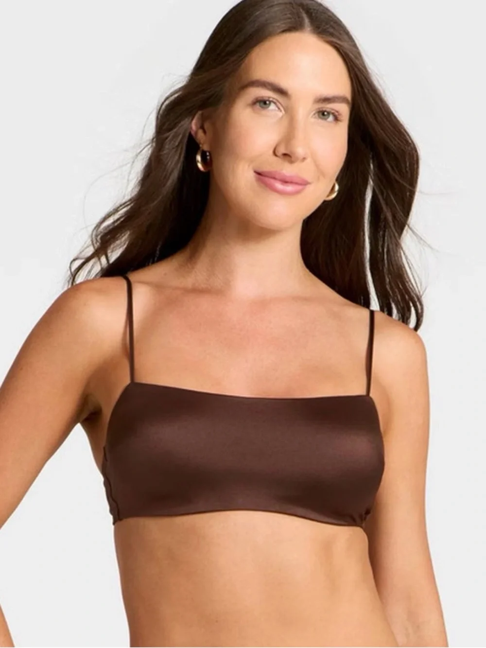 Auden Satin Square-Neck Bandeau Bralette in Brown - Picture 1 of 3